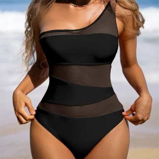 One-Shoulder High Cut One Piece Swimsuit